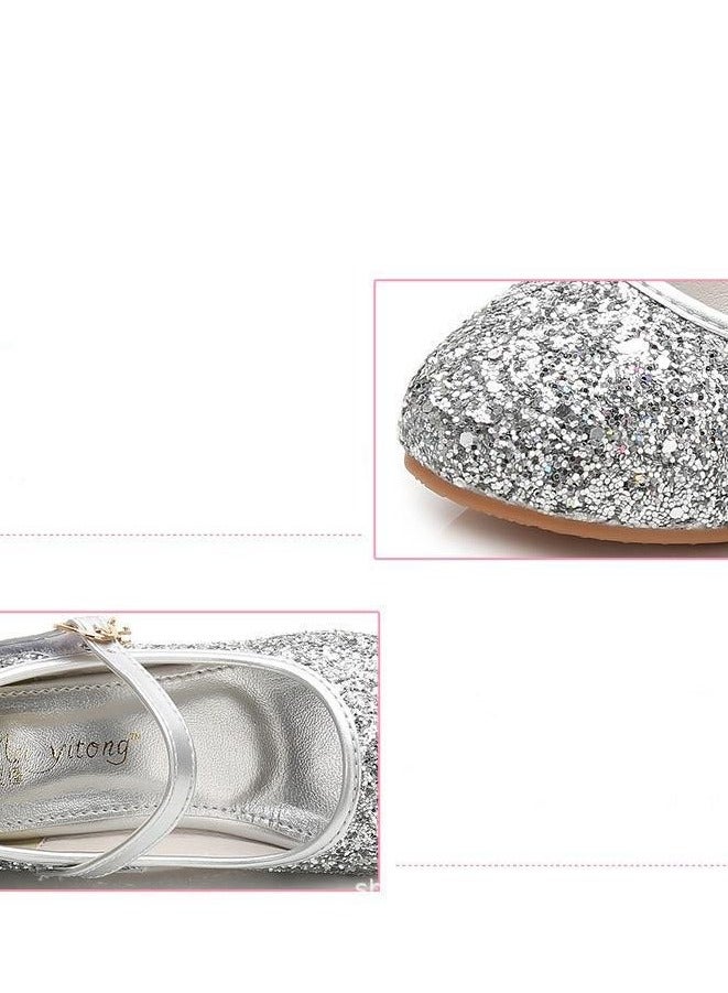 Girls Princess Leather Shoes for Kids Sandals Crystal Glitter Children High Heel Diamond Student Banquet Dance Show Shoes