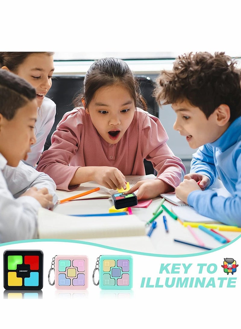 4 Pack Colorful Memory Game Fun for Kids and Adults Interactive Puzzle Toy Handheld Flashing Cube Mini Keychain Games Ideal for Parties and Gifts