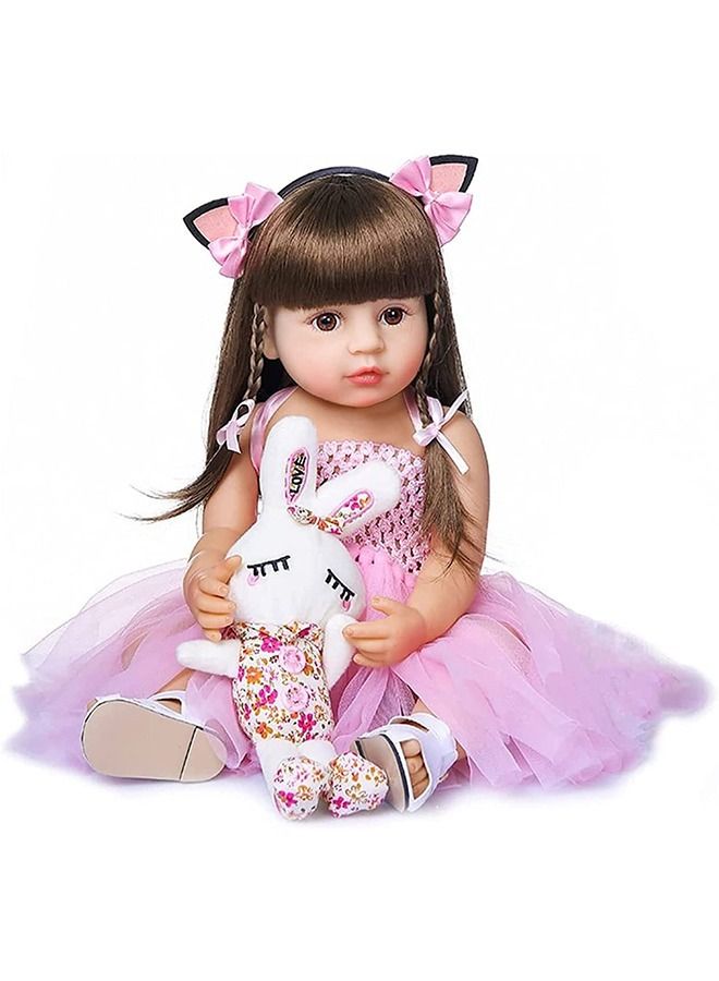 Reborn Baby Doll 22 inch Realistic Newborn Baby Dolls - Lifelike Weighted with Soft Silicone Doll Girls with Plush Toy & Doll Clothes for Age 3+ (C)