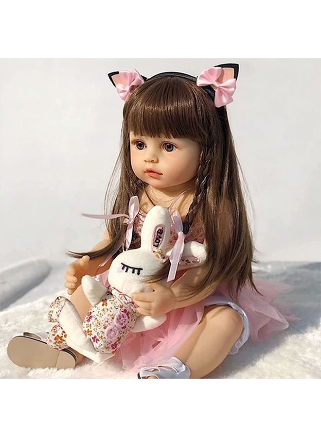 Reborn Baby Doll 22 inch Realistic Newborn Baby Dolls - Lifelike Weighted with Soft Silicone Doll Girls with Plush Toy & Doll Clothes for Age 3+ (C)