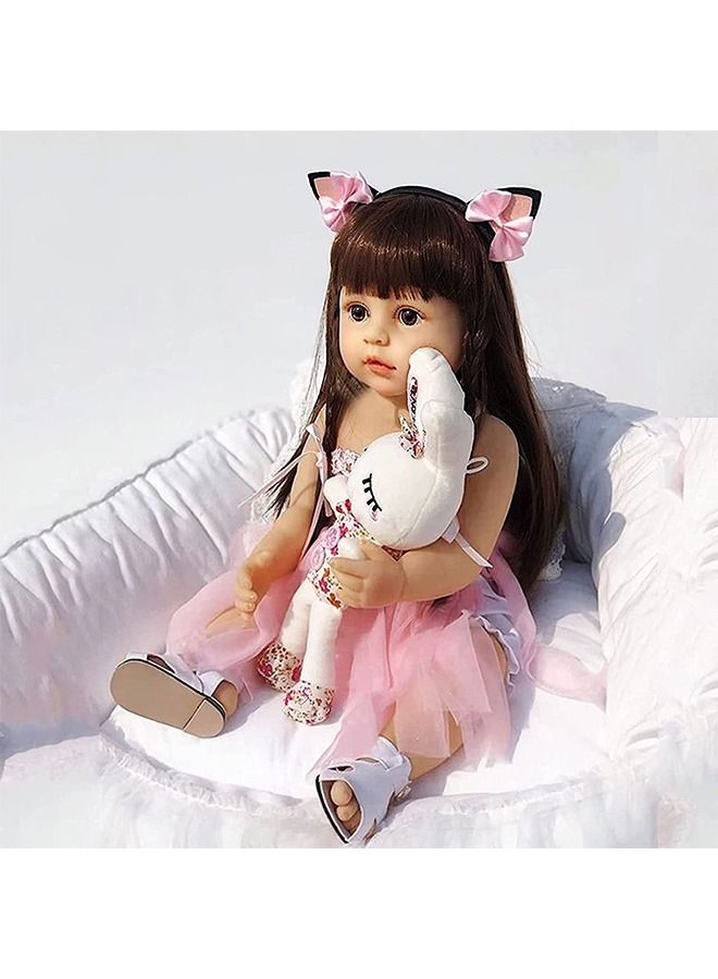 Reborn Baby Doll 22 inch Realistic Newborn Baby Dolls - Lifelike Weighted with Soft Silicone Doll Girls with Plush Toy & Doll Clothes for Age 3+ (C)