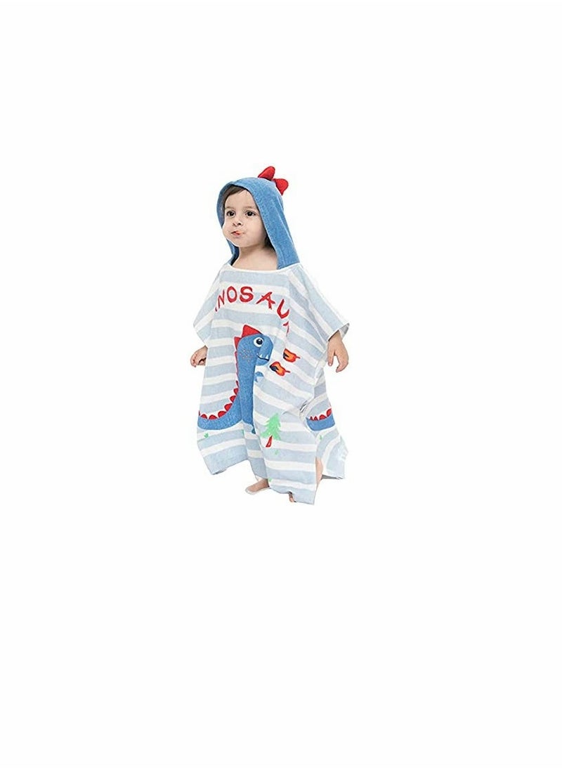 Kids Bath/Pool/Beach Hooded Poncho Towel-Cartoon Animal Pattern Cotton Beach Towel for Baby and Kids (Dinosaur)