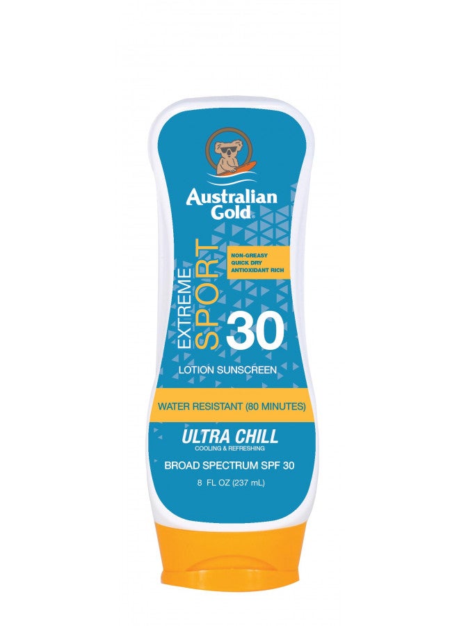 Australian Gold Extreme Sport Sunscreen Lotion SPF 30, 8 Ounce | Broad Spectrum | Sweat & Water Resistant | Non-Greasy | Oxybenzone Free | Cruelty Free