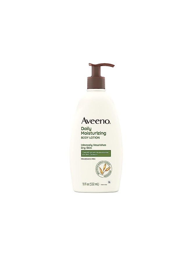 Aveeno Daily Moisturizer, Body Lotion, For Dry Skin, Prebiotic Oat Fragrance Free, 18 fl. oz, Pack of 1