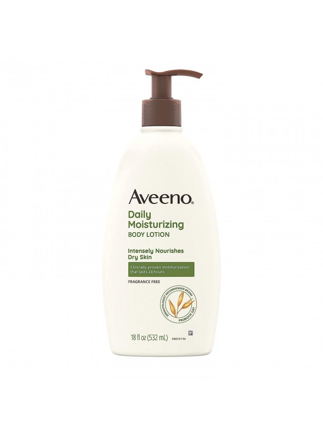Aveeno Daily Moisturizer, Body Lotion, For Dry Skin, Prebiotic Oat Fragrance Free, 18 fl. oz, Pack of 1