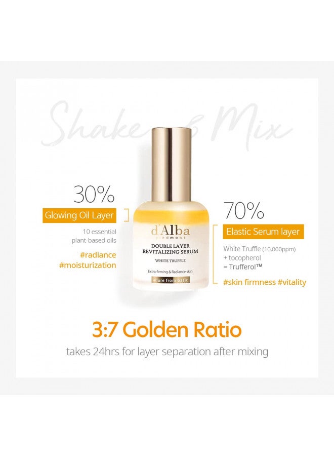 d'Alba Italian White Truffle Double Layer Revitalizing Serum, 100hr hydration serum, 2 in 1 double solution serum, glow and long-lasting moisture serum,