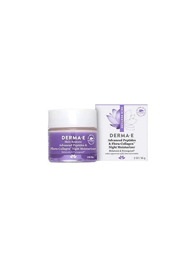 Derma E Advanced Peptides and Flora-Collagen Night Moisturizer Hydrating Topical Facial Cream Improves Elasticity and Reduces Appearance of Lines and Wrinkles, 2 Oz