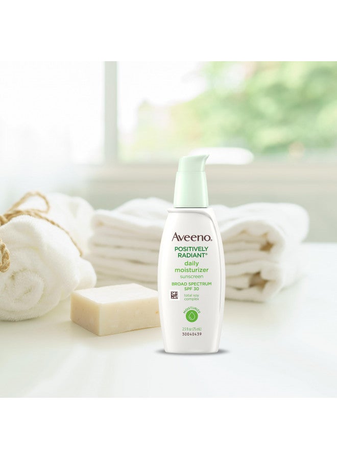 Aveeno Positively Radiant Daily Facial Moisturizer with Total Soy Complex and Broad Spectrum SPF 30 Sunscreen, Oil-Free and Non-Comedogenic, 2.5 fl. oz