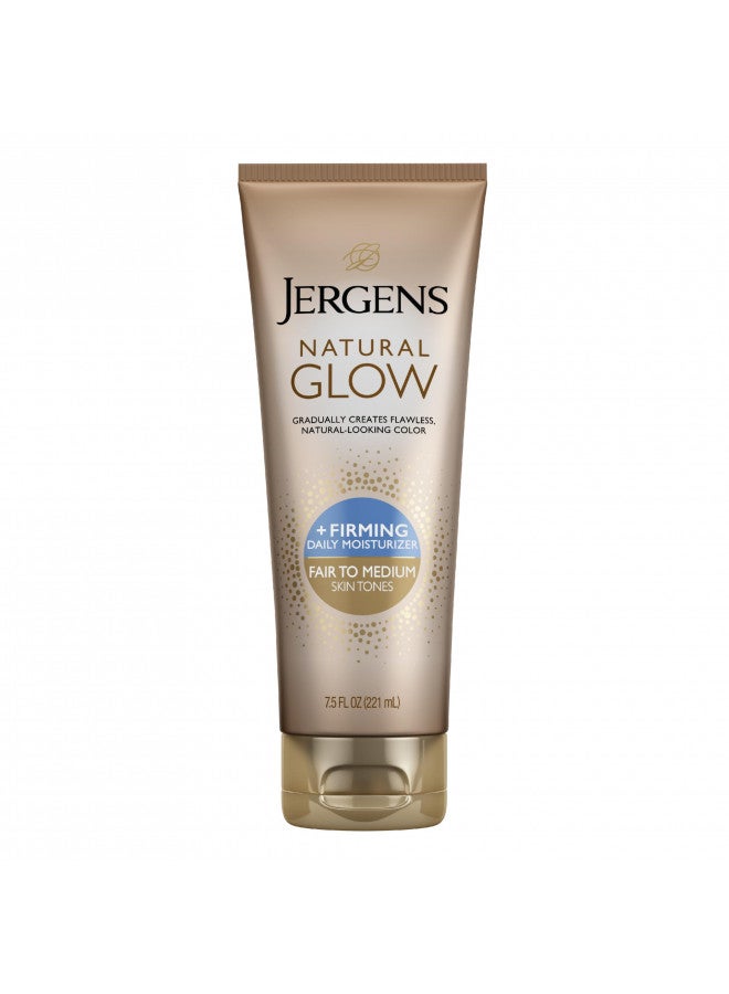 Jergens Natural Glow +FIRMING Self Tanner, Sunless Tanning Lotion for Fair to Medium Skin Tone, Anti Cellulite Firming Body Lotion for Natural-Looking Tan, 7.5 Ounce