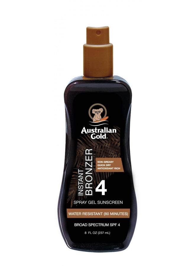 Australian Gold Spray Gel Sunscreen with Instant Bronzer SPF 4, 8 Ounce | Moisturize & Hydrate Skin | Broad Spectrum | Water Resistant | Non-Greasy | Oxybenzone Free | Cruelty Free