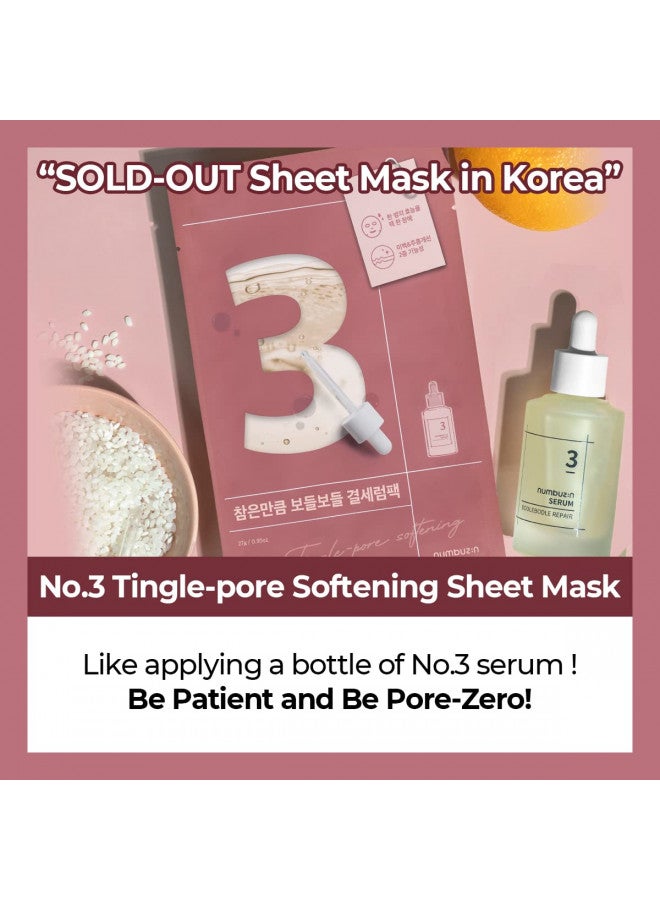 numbuzin No.3 Tingle-Pore Softening Sheet Mask | Pore Tightening Care, Bumpy Skin, Face Mask Pack, At-Home Facial Spa Treatment | Korean Skin Care for Face, 4ea/box