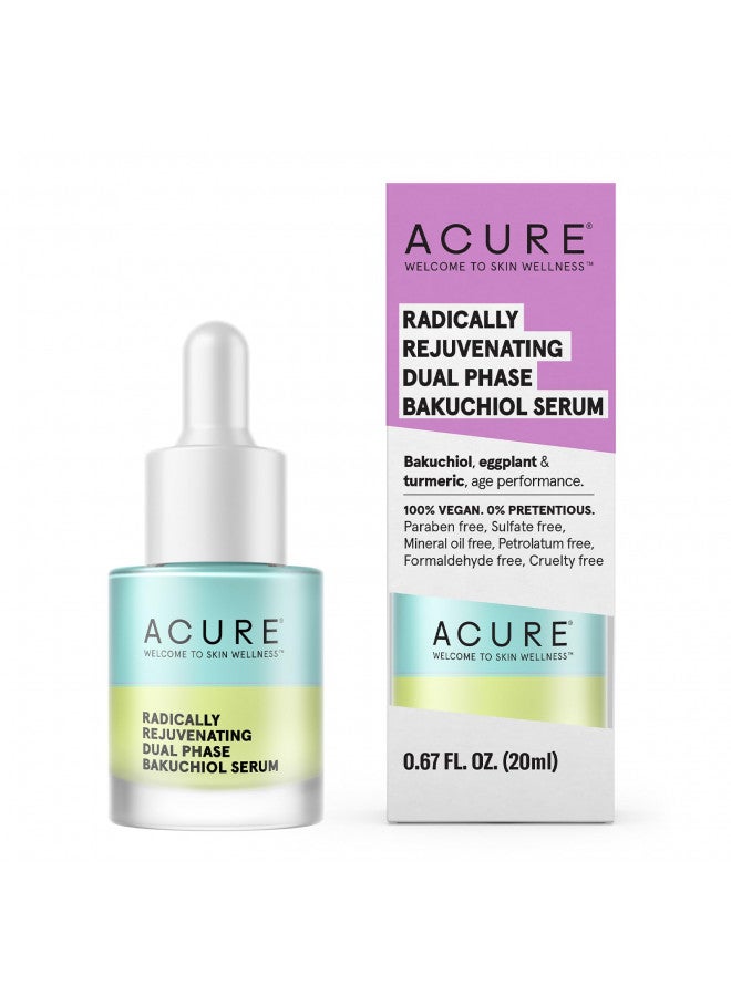 Acure Radically Rejuvenating Dual Phase Bakuchiol Serum, 100% Vegan, Provides Anti-Aging Support, Eggplant & Tumeric, Soothes, Hydrates & Antioxidant Rich, 0.67 Fl Oz