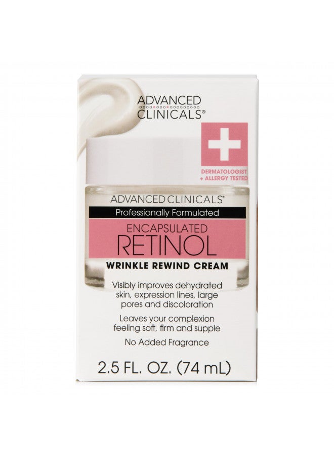 Advanced Clinicals Encapsulated Retinol Face Cream Moisturizer Facial Lotion Helps Diminish Wrinkles, Crepey Skin, & Age Spots, Fragrance Free Anti Aging Skin Care Retinol Lotion For Face, 2 Fl Oz