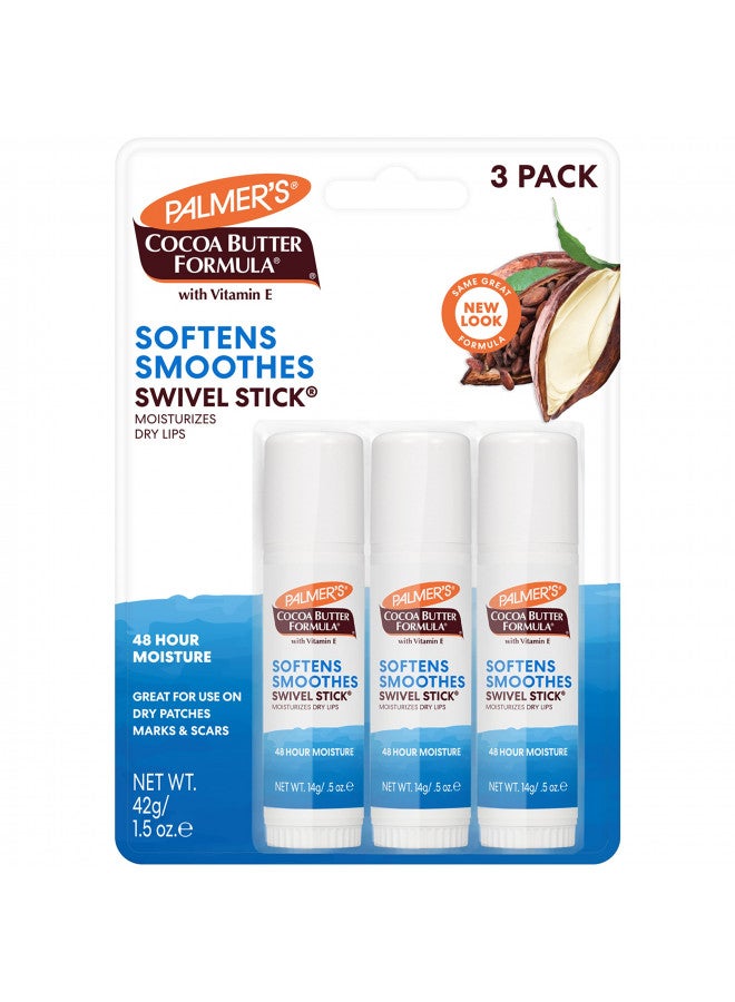 Palmer's Cocoa Butter Formula Moisturizing Swivel Stick with Vitamin E, Softening & Soothing Lip Balm, Face & Body Stick Moisturizer Ideal for Treating Dry Skin Patches (Pack of 3)