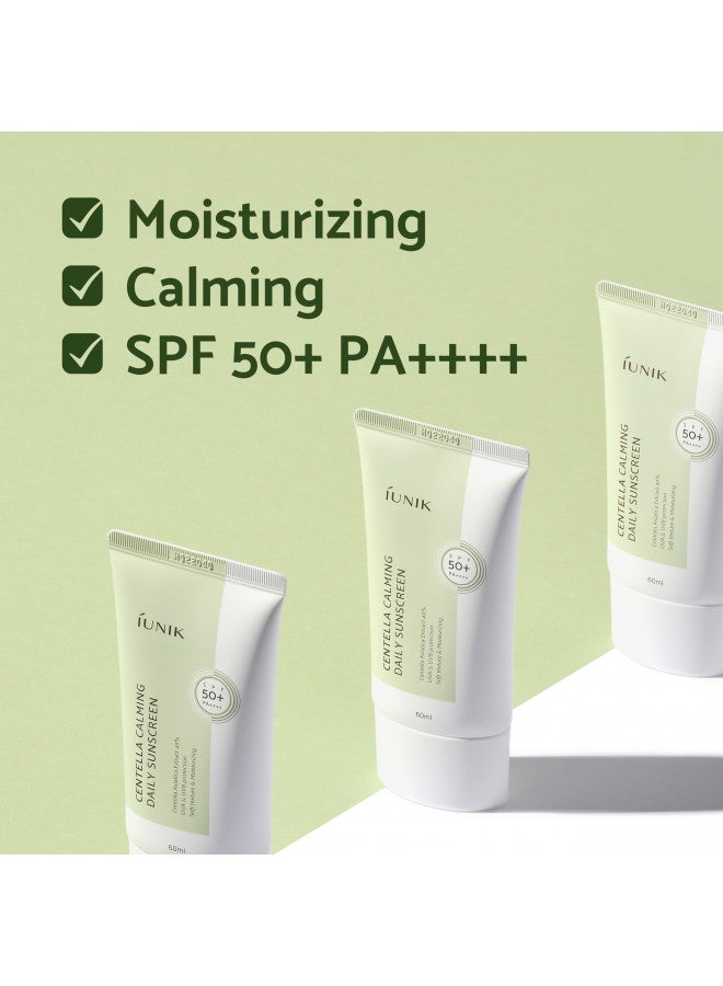 IUNIK Centella Calming Vegan Moisture SPF 50+ PA++++ Non-Sticky No White Cast Light-Weight Daily Sunscreen Reef-Safe UVA UVB Matte-Finish No-Scent 2 Oz Beta-Glucan Dry Oily Sensitive Korean Skincare
