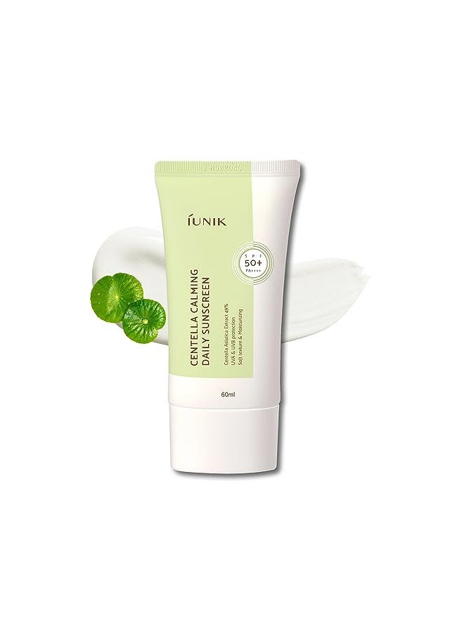 IUNIK Centella Calming Vegan Moisture SPF 50+ PA++++ Non-Sticky No White Cast Light-Weight Daily Sunscreen Reef-Safe UVA UVB Matte-Finish No-Scent 2 Oz Beta-Glucan Dry Oily Sensitive Korean Skincare