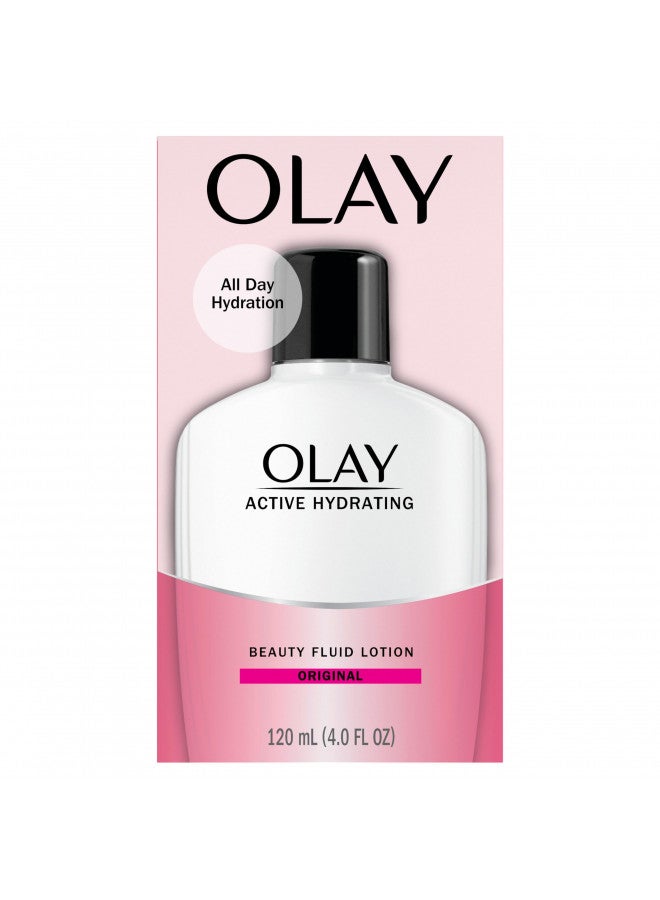 Face Moisturizer by Olay, Active Hydrating Beauty Fluid Lotion, Original Facial Moisturizer, 4 Oz. (Pack of 2) Packaging may Vary