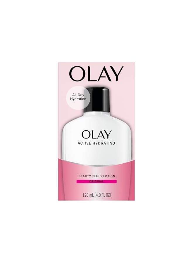 Face Moisturizer by Olay, Active Hydrating Beauty Fluid Lotion, Original Facial Moisturizer, 4 Oz. (Pack of 2) Packaging may Vary