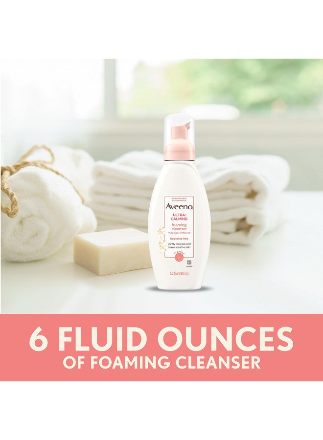 Aveeno Ultra-Calming Foaming Cleanser & Makeup Remover Facial Cleanser with Calming Feverfew, Face Wash for Dry & Sensitive Skin, Hypoallergenic, Fragrance-Free & Non-Comedogenic, Unscented, 6 Fl Oz