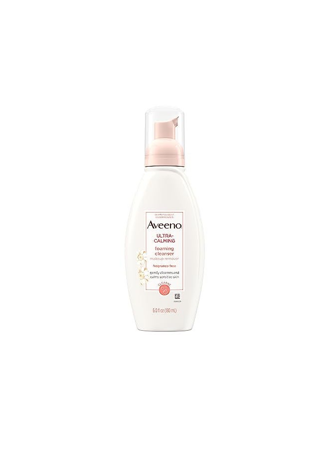 Aveeno Ultra-Calming Foaming Cleanser & Makeup Remover Facial Cleanser with Calming Feverfew, Face Wash for Dry & Sensitive Skin, Hypoallergenic, Fragrance-Free & Non-Comedogenic, Unscented, 6 Fl Oz