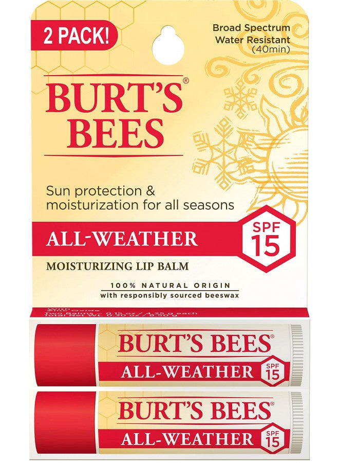 Burt's Bees SPF Lip Balm - All Weather Moisturizing Lip Sunscreen with SPF 15 for Sun Protection, Broad Spectrum Water Resistant w/ Zinc (2 pack)