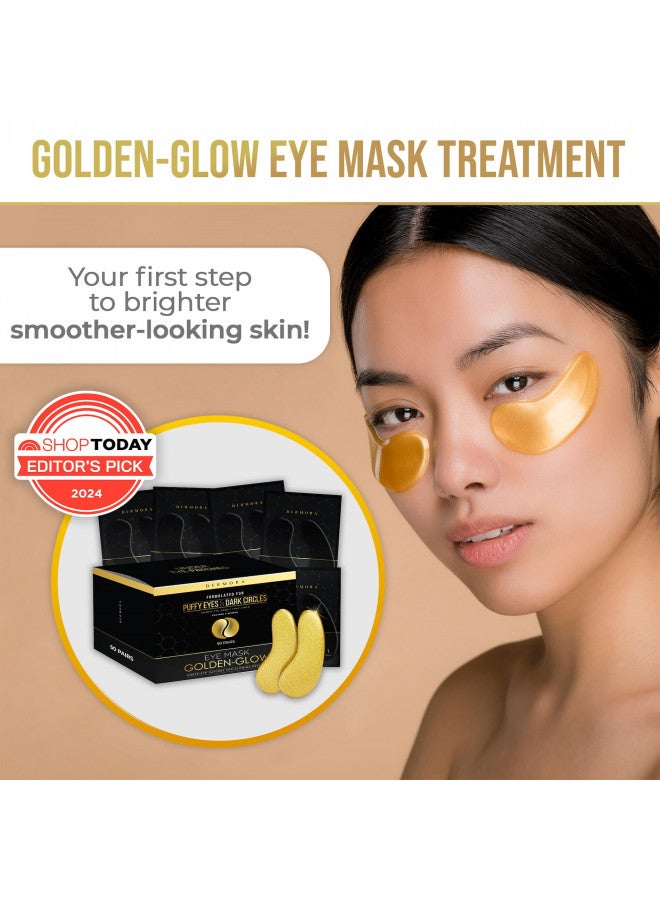 DERMORA 24K Gold Eye Mask 50 Pairs Eye Gels - Puffy Eyes and Dark Circles Treatments Look Less Tired and Reduce Wrinkles and Fine Lines Undereye, Revitalize and Refresh Your Skin.