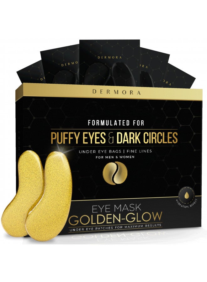 DERMORA 24K Gold Eye Mask 50 Pairs Eye Gels - Puffy Eyes and Dark Circles Treatments Look Less Tired and Reduce Wrinkles and Fine Lines Undereye, Revitalize and Refresh Your Skin.
