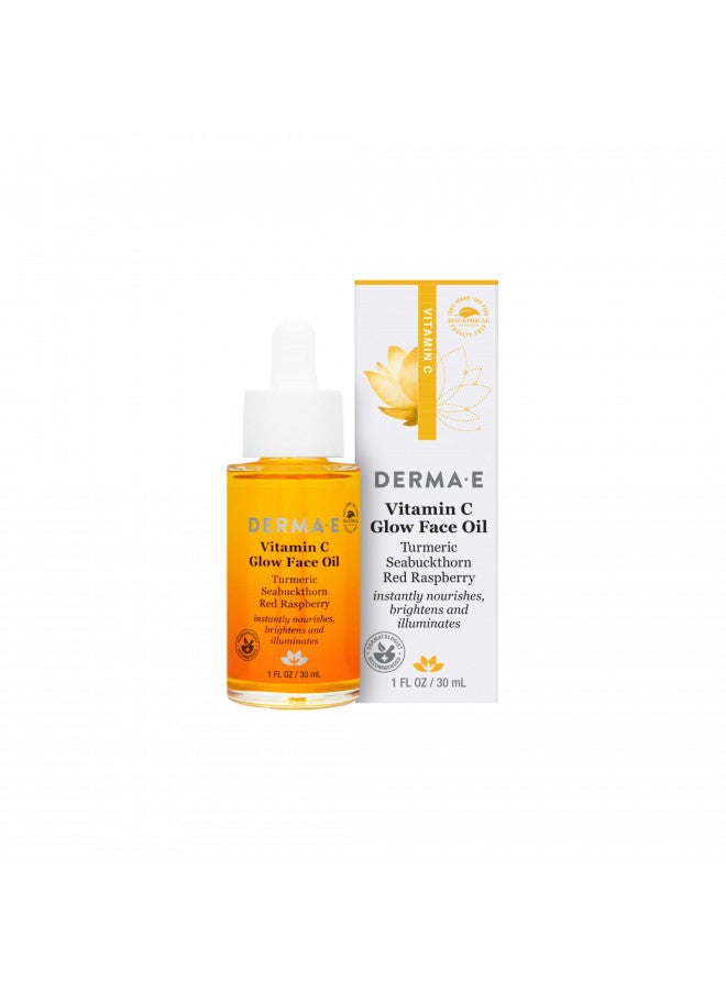 DERMA-E Vitamin C Glow Face Oil Facial Oil Instantly Nourishes, Brightens and Illuminates for a Radiant Glow Extreme Glow Oil for Face with Turmeric, Seabuckthorn and Red Raspberry, 1 Fl Oz