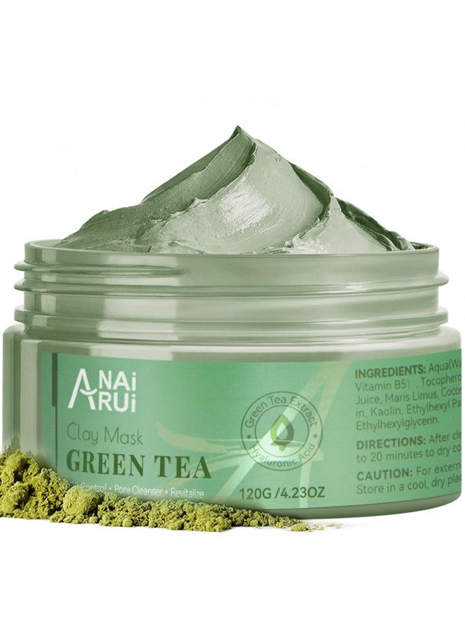 ANAI RUI Green Tea Mask, Clay Mask for Poreless Deep Cleanse, Green Tea Face Mask Blackhead Remover with Kaolin, Aloe, Collagen, Pore Minimizer, Hydrating, Moisturizing 4.05OZ