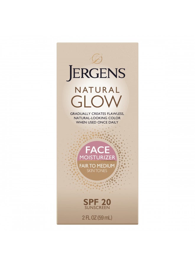 Jergens Natural Glow Self Tanner Face Moisturizer, SPF 20 Facial Sunscreen, Fair to Medium Skin Tone, Sunless Tanning, Oil Free, Broad Spectrum Protection UVA and UVB, 2 oz (Packaging May Vary)