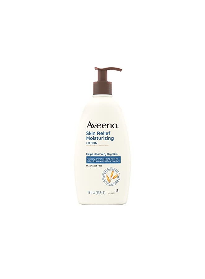 Aveeno Skin Relief Moisturizing Lotion for Very Dry Skin with Soothing Triple Oat & Shea Butter Formula, Dimethicone Skin Protectant Helps Heal Itchy, Dry Skin, Fragrance-Free, 18 fl. oz