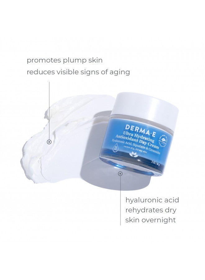 DERMA-E Ultra Hydrating Antioxidant Day Cream Advanced Face Moisturizer with Anti-Aging Squalane, Hyaluronic Acid and Ceramides to Smooth and Nourish, 2 Oz