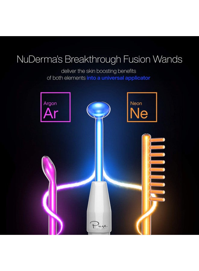 NuDerma Clinical Skin Therapy Wand - Portable High Frequency Skin Therapy Machine w 6 Fusion Neon + Argon Wands Anti Aging - Clarifying - Skin Tightening & Radiance - Wrinkle Reducing