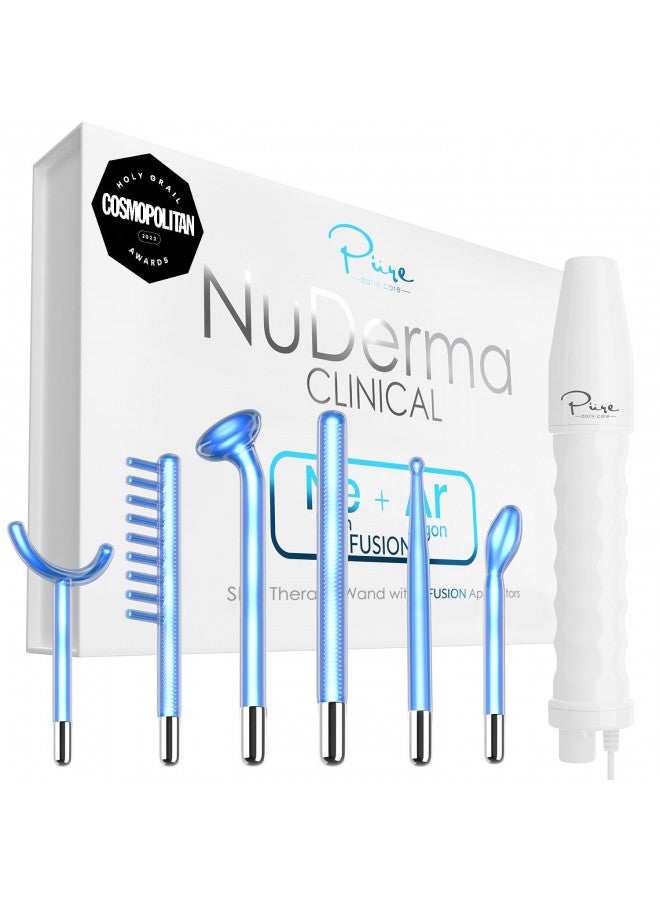 NuDerma Clinical Skin Therapy Wand - Portable High Frequency Skin Therapy Machine w 6 Fusion Neon + Argon Wands Anti Aging - Clarifying - Skin Tightening & Radiance - Wrinkle Reducing