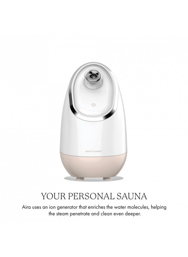 Vanity Planet Aira Ionic Facial Steamer (Beige) - Pore Cleaner That Detoxifies, Cleanses and Moisturizes - Adjustable Nozzle, Water Tank with 3 Essential Oil Baskets
