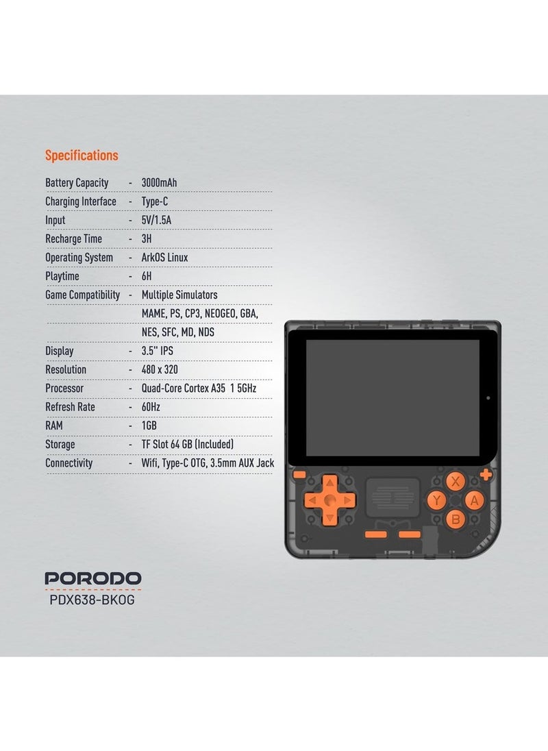 Retro Arcade Handheld Gaming Console / 19 Emulators and 5000+ Built-in Games / Ergonomic Design / Portable Console - Black/Orange