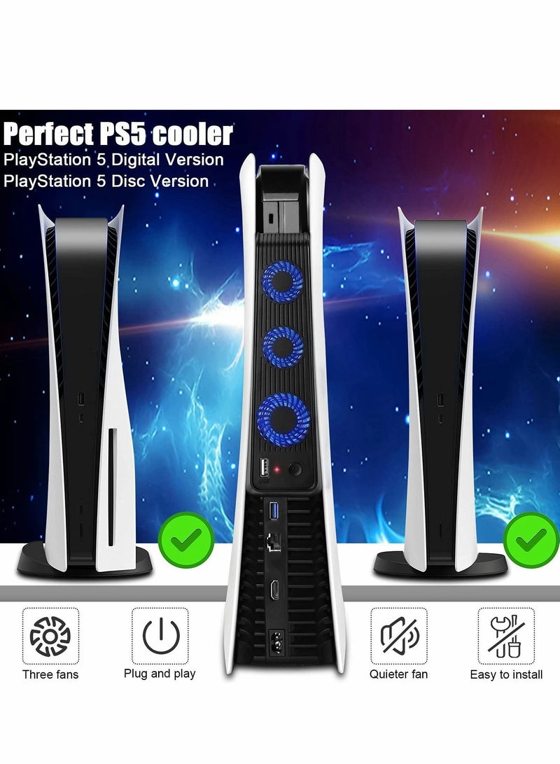 For PS5 Cooling Fan, for Console with 3 Fans, USB Ports, Upgrade Quiet Self-Starting Fan Accessorie