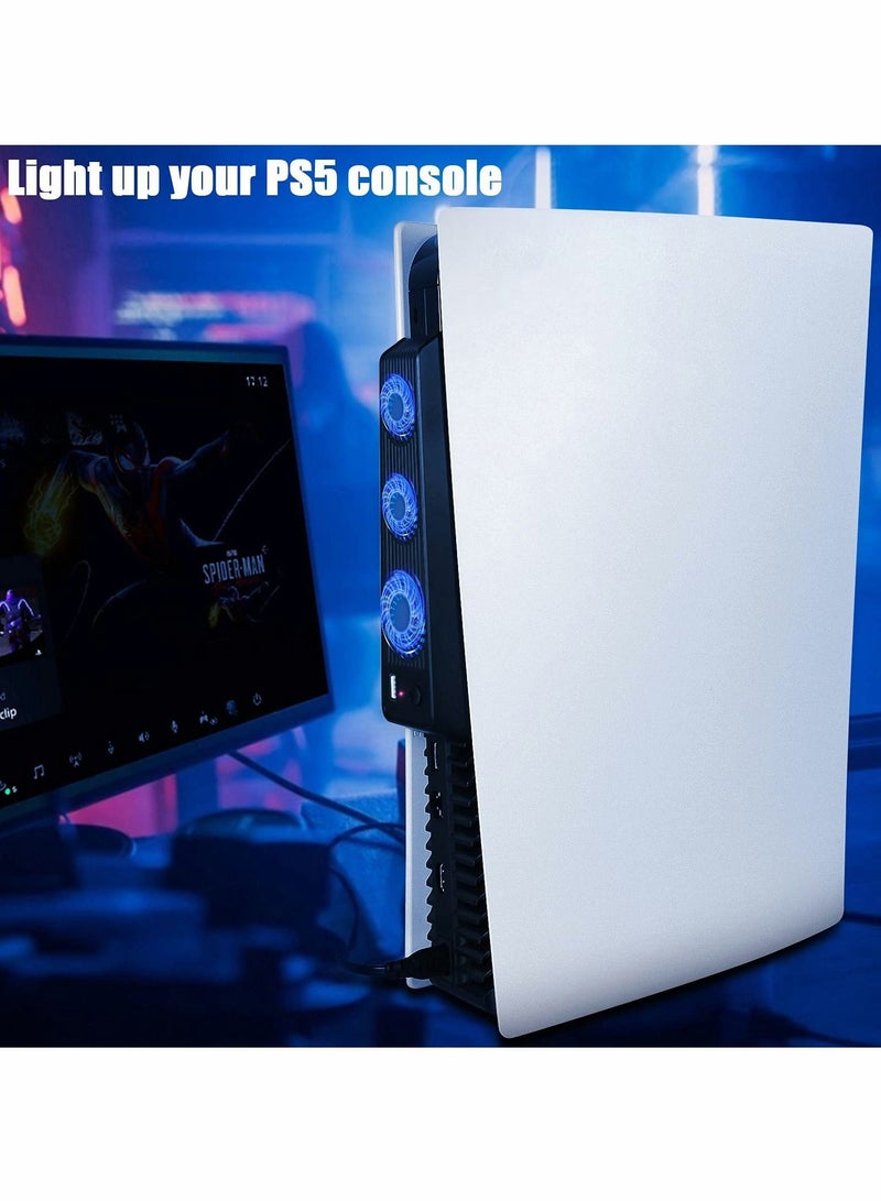 For PS5 Cooling Fan, for Console with 3 Fans, USB Ports, Upgrade Quiet Self-Starting Fan Accessorie