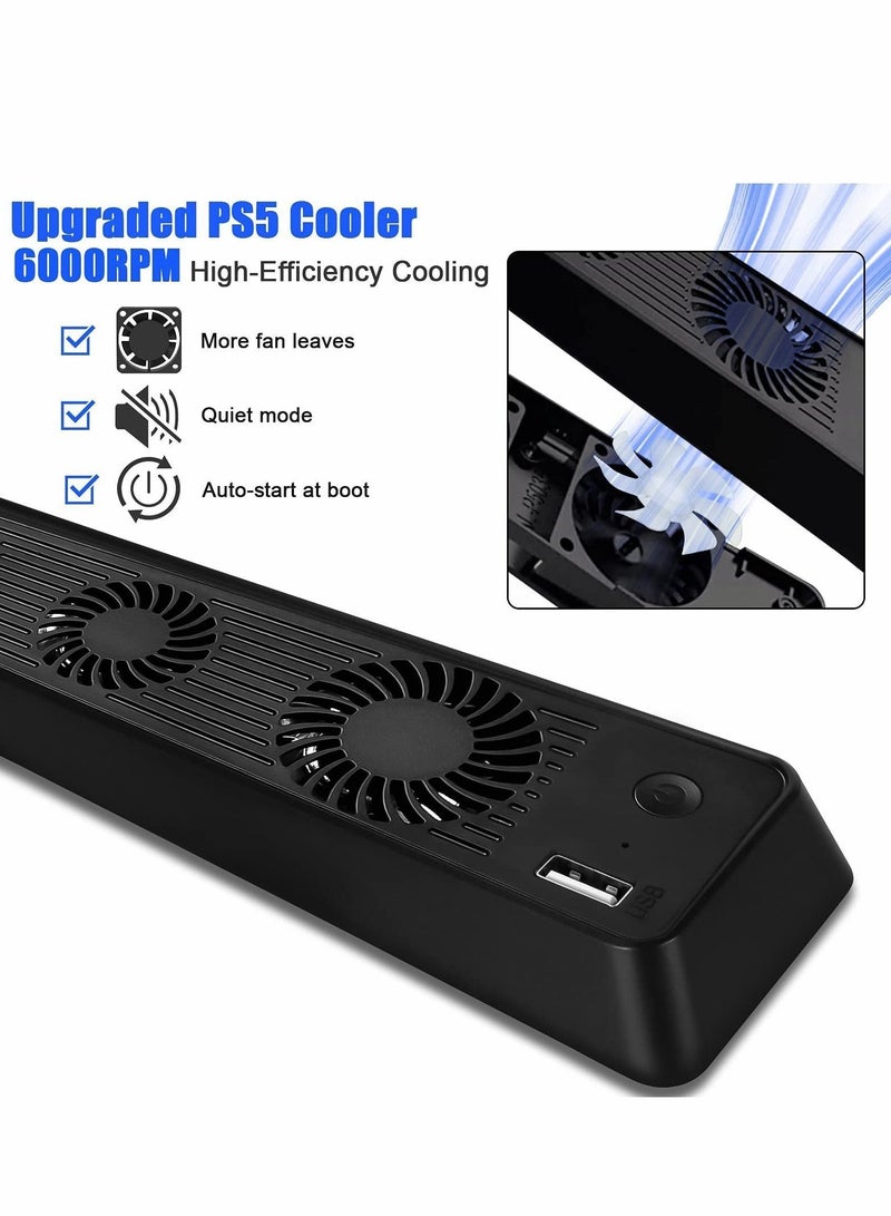 For PS5 Cooling Fan, for Console with 3 Fans, USB Ports, Upgrade Quiet Self-Starting Fan Accessorie