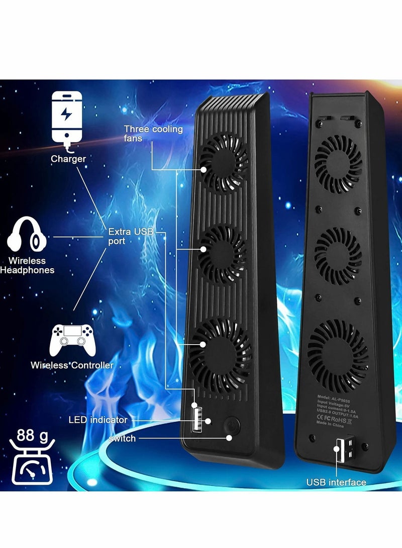 For PS5 Cooling Fan, for Console with 3 Fans, USB Ports, Upgrade Quiet Self-Starting Fan Accessorie