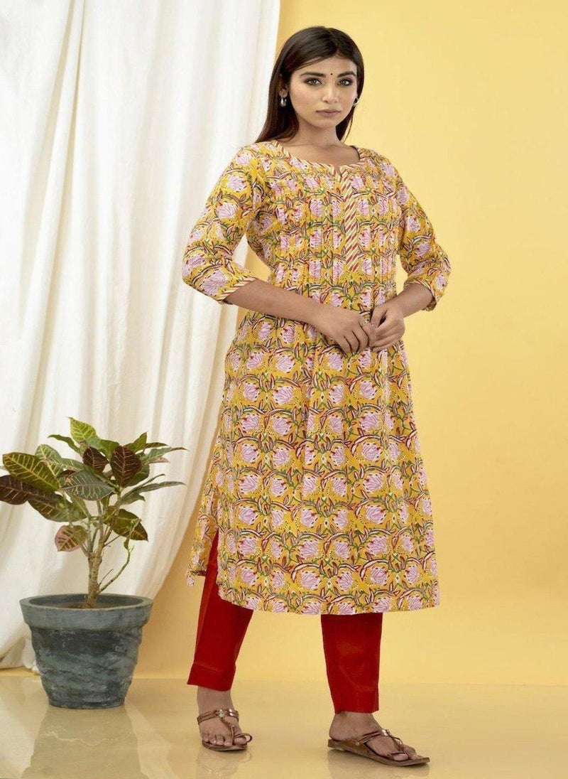 Sunshine Yellow Floral Kurta Only