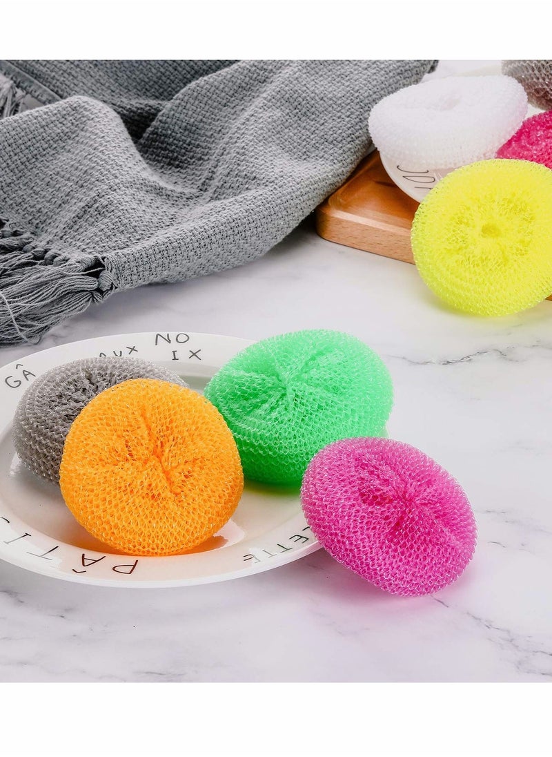 Plastic Dish Scrubbers for Dishes, Round Scrubber Scouring Pad Nylon Scrubber, Poly Mesh Pads Non Scratch (Rainbow Colors,15 Pcs)