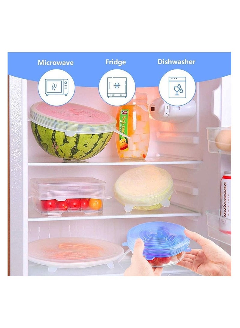 Silicone Stretch Lids,12 Pack Reusable Silicone Food Covers, Expandable To Fit Various Shape of Containers, Dishes, Bowls, Alternative To Cling Film, Non-Toxic