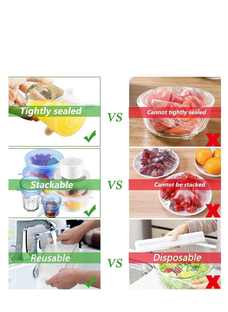 Silicone Stretch Lids,12 Pack Reusable Silicone Food Covers, Expandable To Fit Various Shape of Containers, Dishes, Bowls, Alternative To Cling Film, Non-Toxic