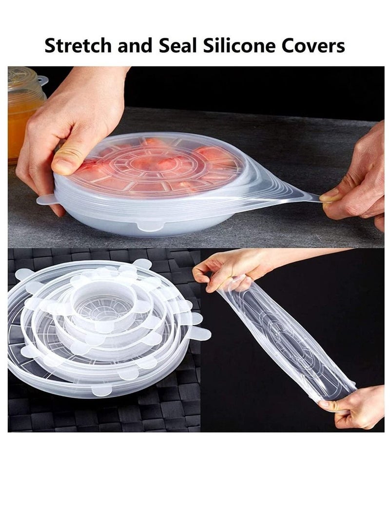 Silicone Stretch Lids,12 Pack Reusable Silicone Food Covers, Expandable To Fit Various Shape of Containers, Dishes, Bowls, Alternative To Cling Film, Non-Toxic