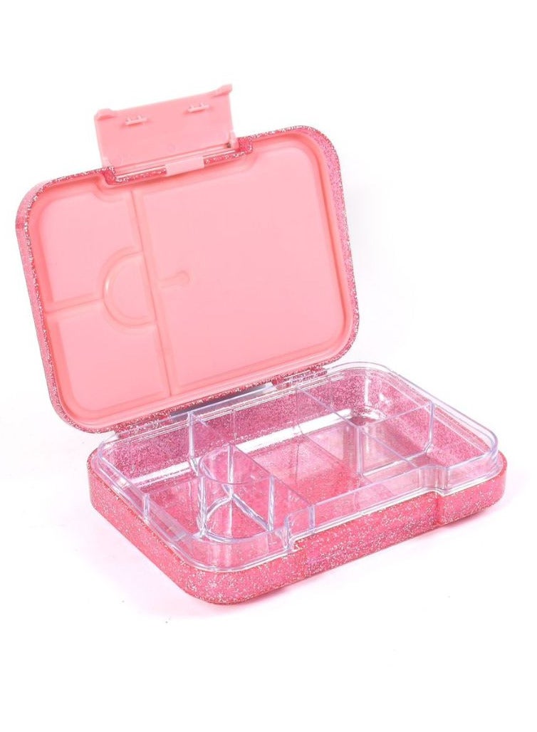 BrainGiggles 6-Compartment Glittery Pink Bento Lunch Box for Kids, BPA Free Leakproof Airtight Bento Box for Kids| Tiffin Box for Kids with Removable Tray, Perfect Lunchbox for School & Office