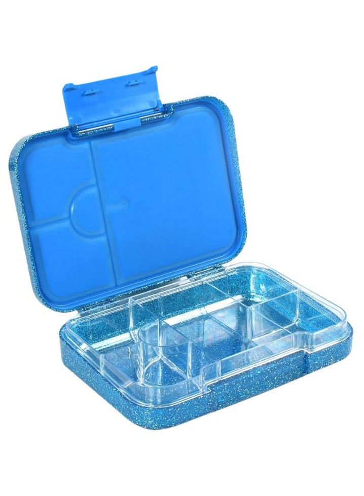 BrainGiggles 6-Compartment Glittery Blue Bento Lunch Box for Kids, BPA Free Leakproof Airtight Bento Box for Kids| Tiffin Box for Kids with Removable Tray, Perfect Lunchbox for School & Office (Blue)