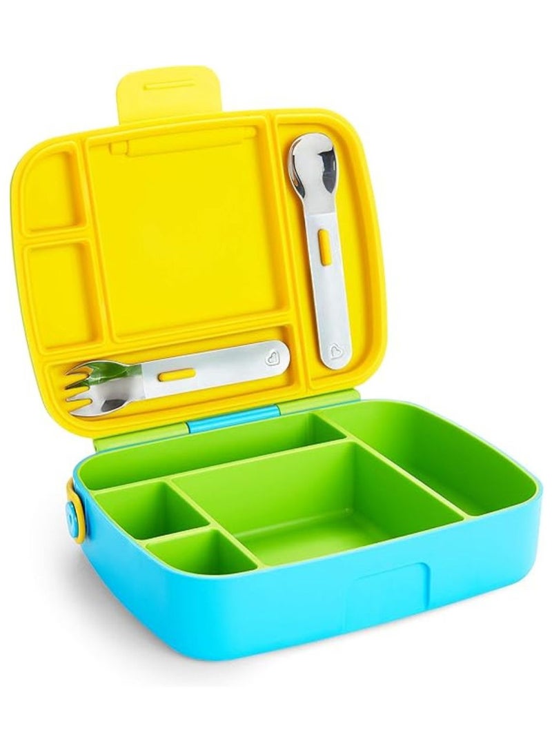 BrainGiggles BPA-Free, Leakproof 5 Compartments Colorful Bento Lunch Box for Kids with Cutlery & Handle, Easy to Carry Tiffin box, Perfect for School & Outings (Green)