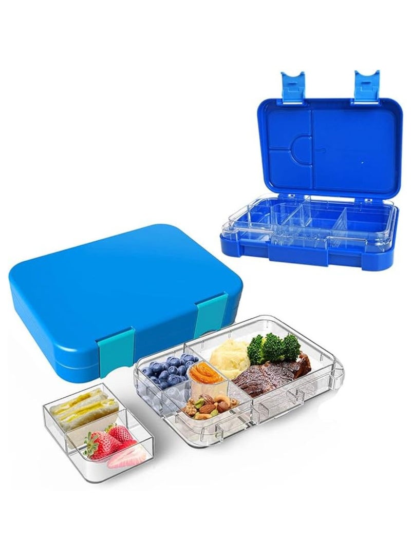 BrainGiggles BPA Free Leakproof Airtight Bento Lunchbox with 6 Adjustable Compartments, 760 ml Insulated Tiffin Box with removable tray for Kids and Adults Perfect for School Office (Blue)