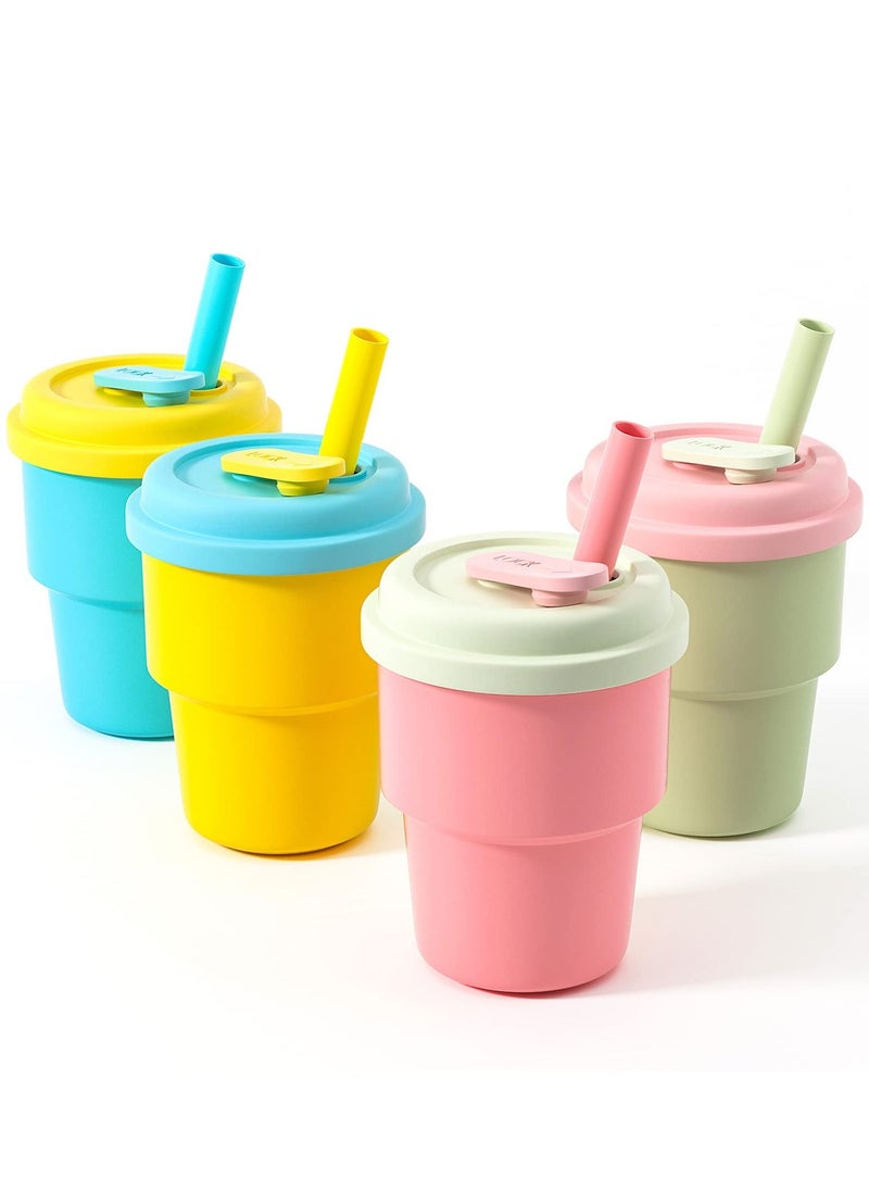 Kids Cups With Straws And Lids Kids Tumbler Set Bpa Free Toddler Straw Cups With Silicone Sleeves And Silicone Straws With Stopper, Spill Proof Cups For Kids